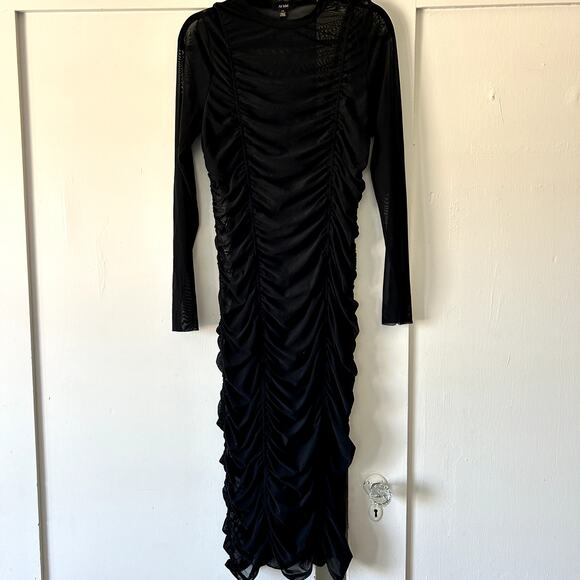 AFRM Dresses & Skirts - AFRM sheer long sleeve ruched midi glam dress